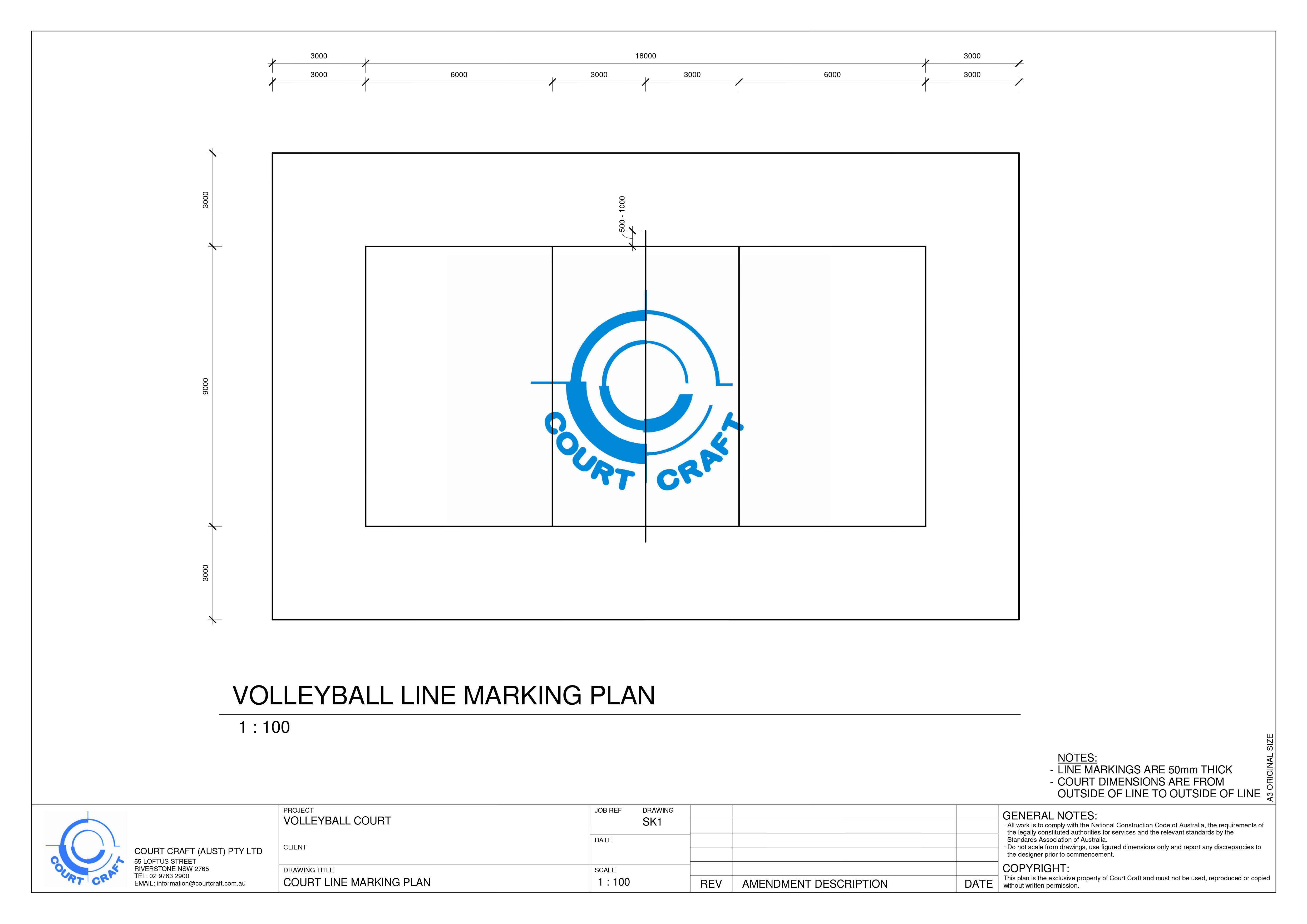 Volleyball Dimension Drawing Court Craft